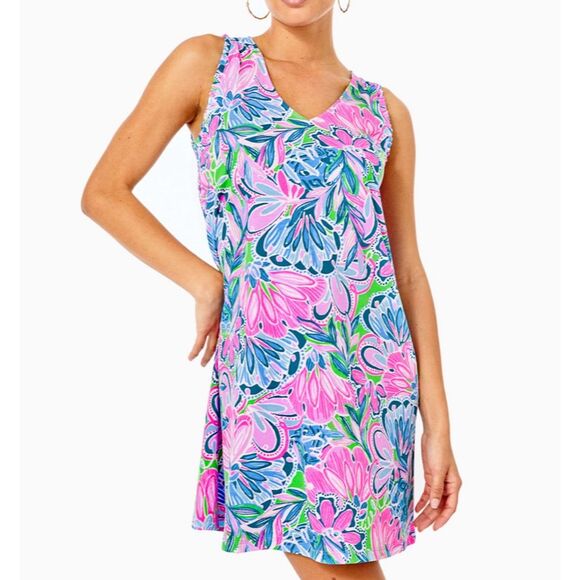 Lilly Pulitzer Aron Shift Dress Size M Green Tiger Sunrise - Picture 6 of 7